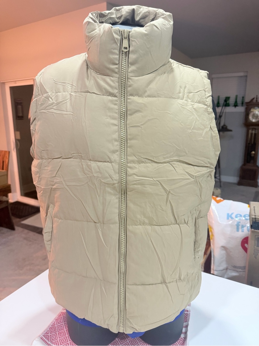 Men's Beige Quilted Puffer Vest with High Collar